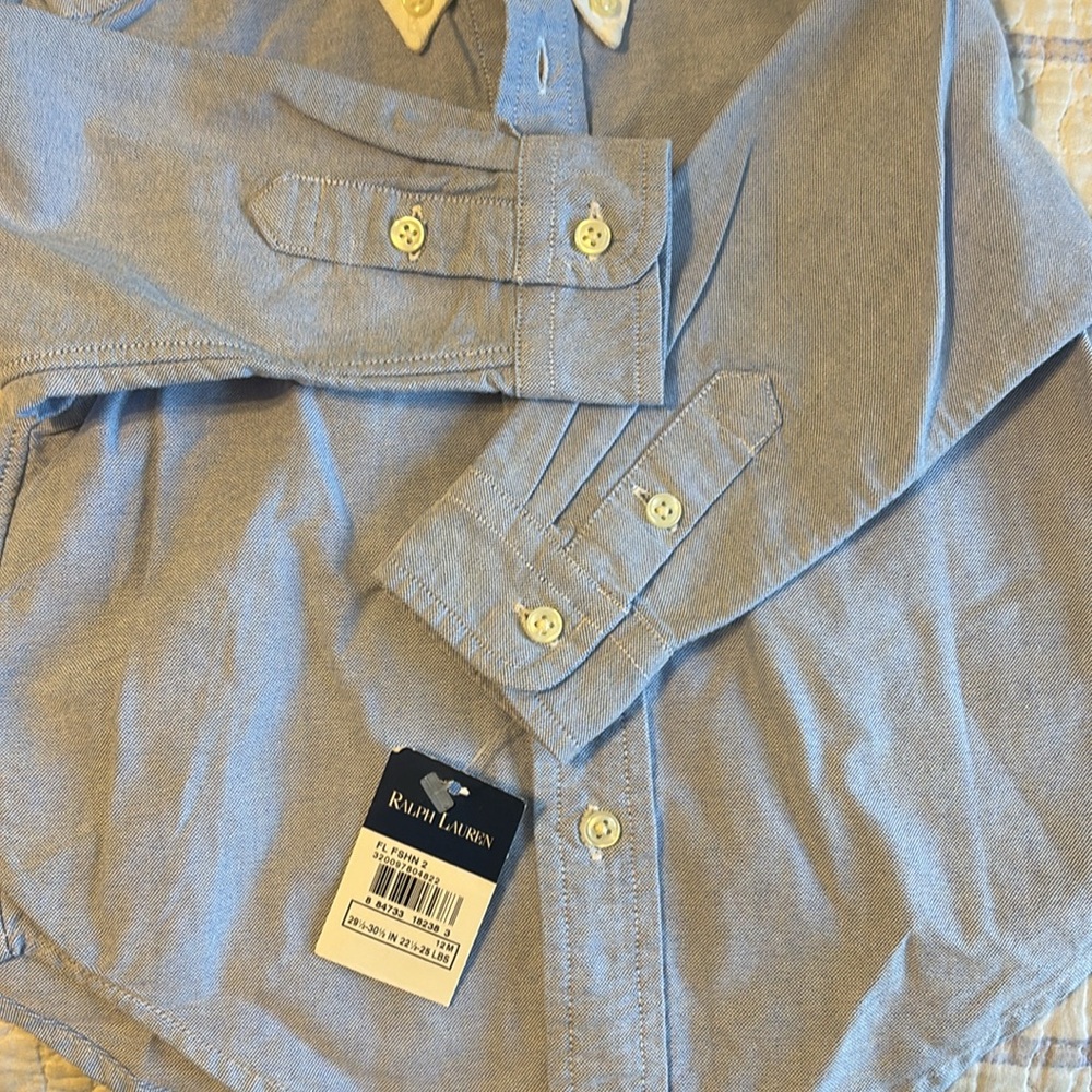 Ralph Lauren 18M Boys Button Up Shirt with Emblem on Chest - Picture 10 of 11
